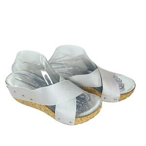 Pierre Dumas Metallic Slip On Criss Cross Platform Wedge Sandals Sz 10